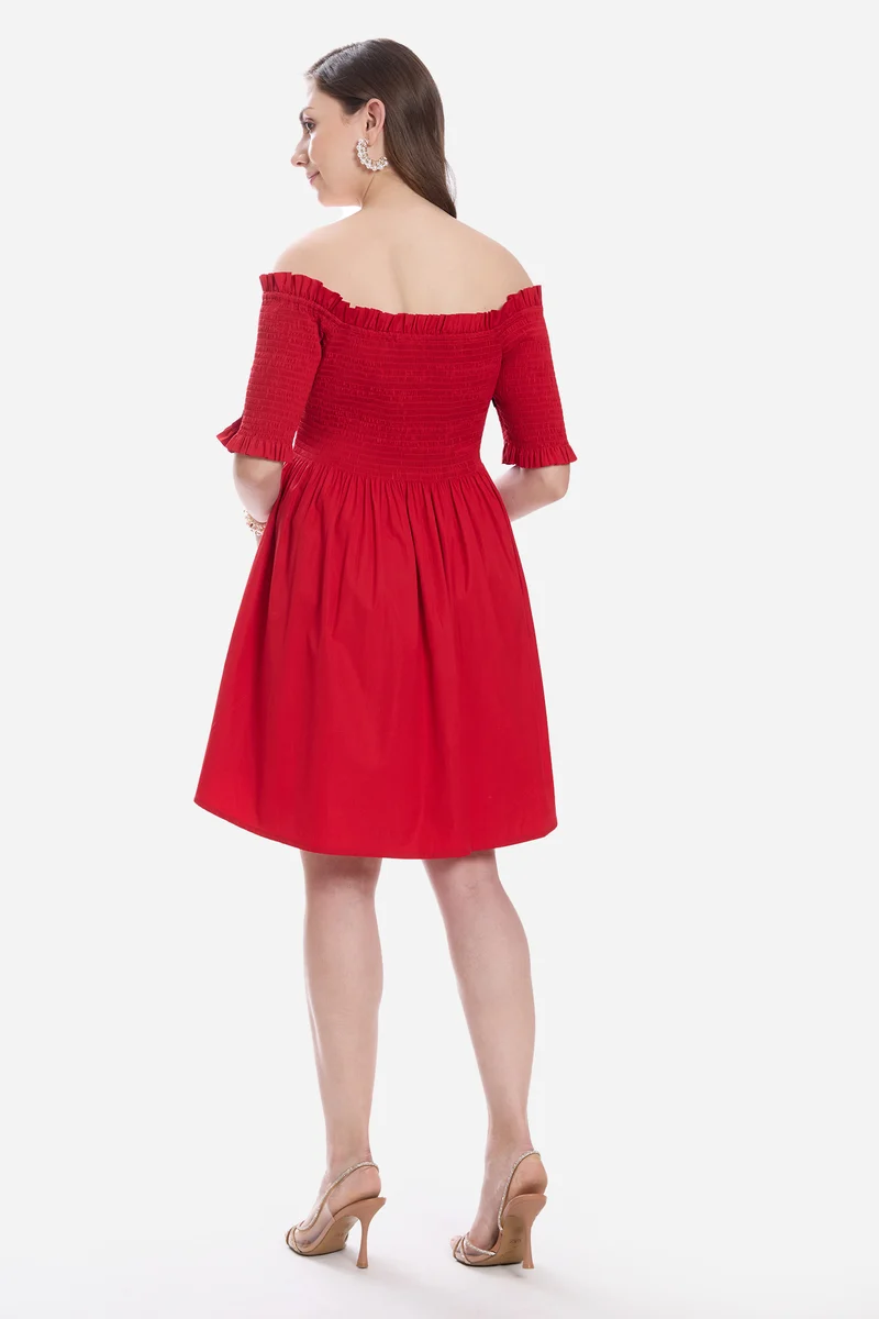 Kivia|100% Cotton Off-Shoulder Mini Dress