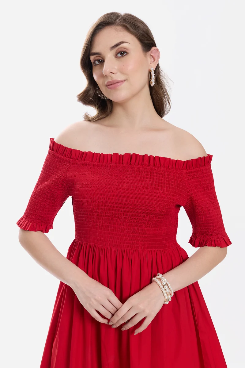Kivia|100% Cotton Off-Shoulder Mini Dress