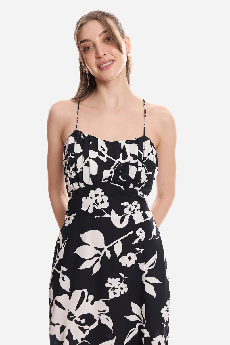 Ivi|100% Viscose Printed Strappy Dress