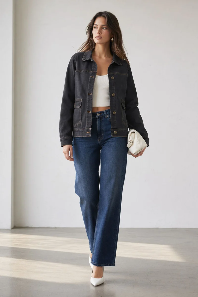 Eleya|100% Cotton Denim Trucker Jacket