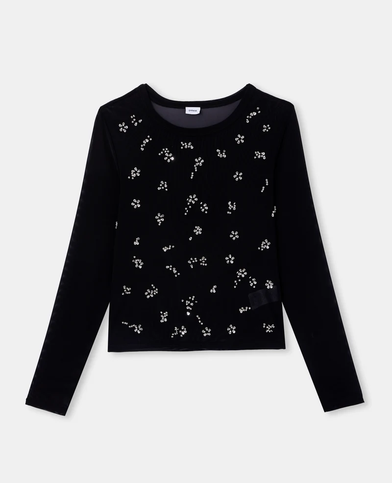 Top en résille avec perles et sequins