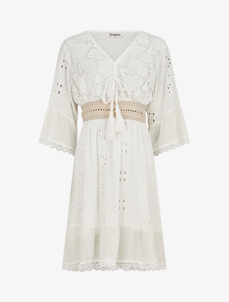 Robe bohème à dentelle fleurie - Blanc