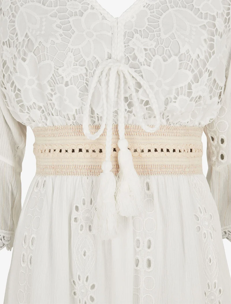 Robe bohème à dentelle fleurie - Blanc
