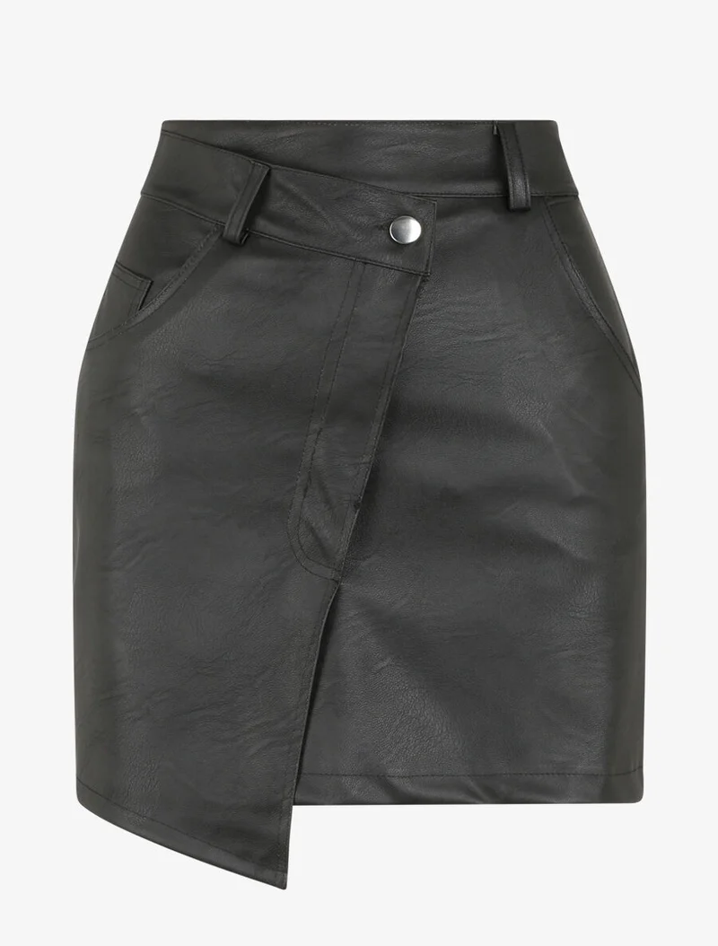 Jupe portefeuille en simili - Noir