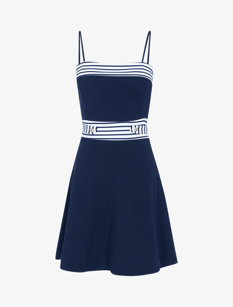 Robe patineuse à détails style marinière - Marine