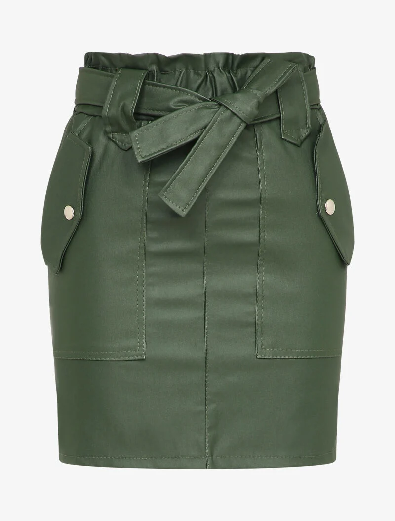 Jupe paperbag en toile cirée - Vert
