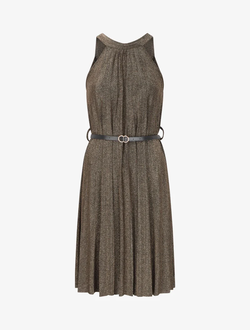 Robe plissée irisée à col américain - Doré