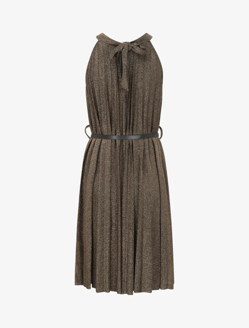 Robe plissée irisée à col américain - Doré