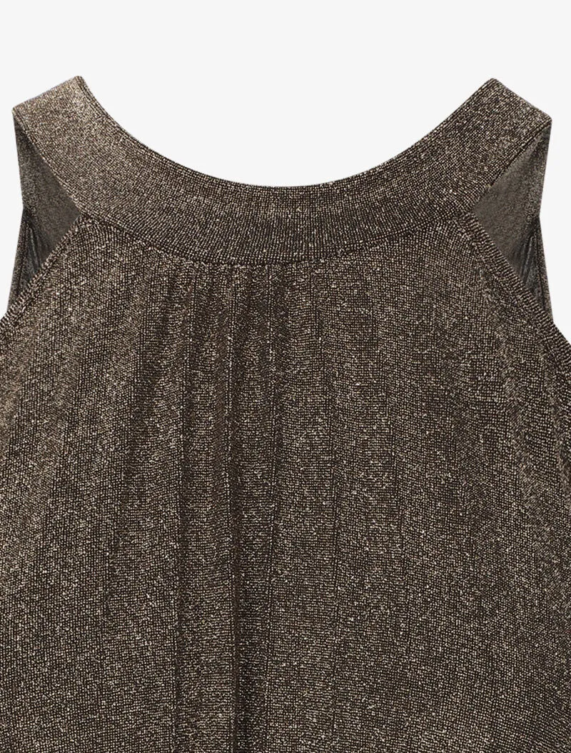 Robe plissée irisée à col américain - Doré