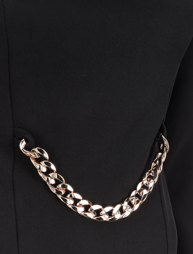 Robe ajustée à col fendu et détail chaîne - Noir