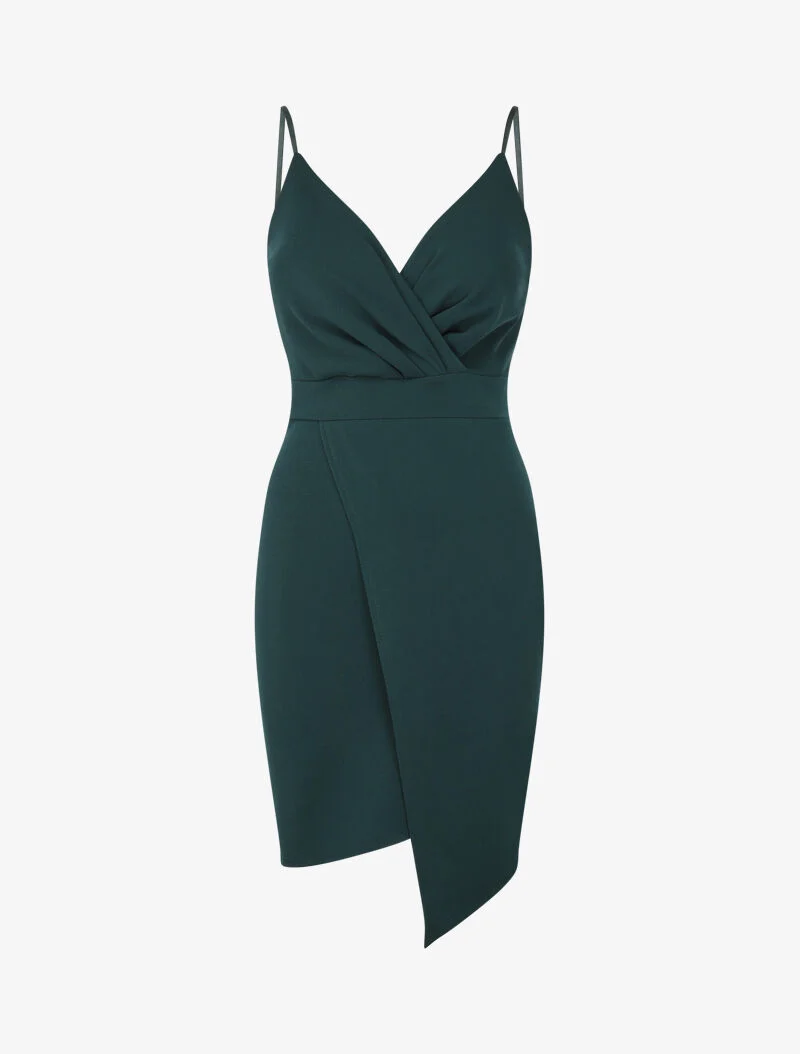 Robe cache-coeur asymétrique à fines bretelles - Vert foncé