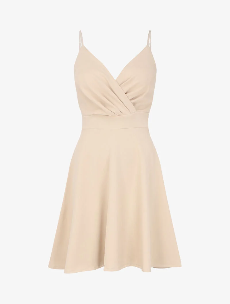 Robe patineuse à col cache-coeur - Beige