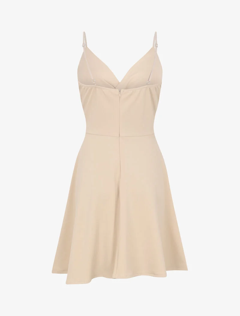 Robe patineuse à col cache-coeur - Beige