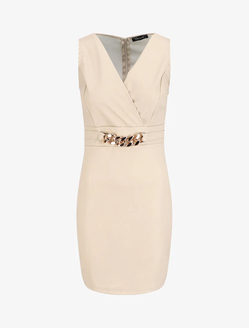 Robe en simili à chaîne à maillons stylisés - Beige