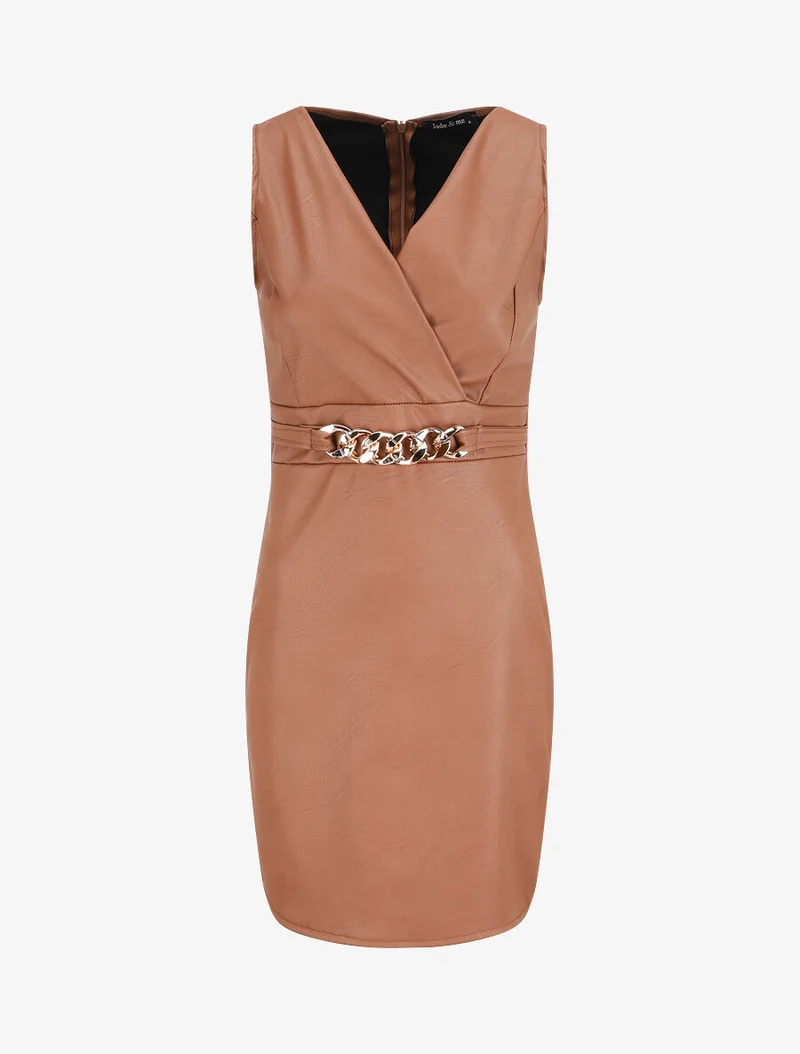 Robe en simili à chaîne à maillons stylisés - Camel