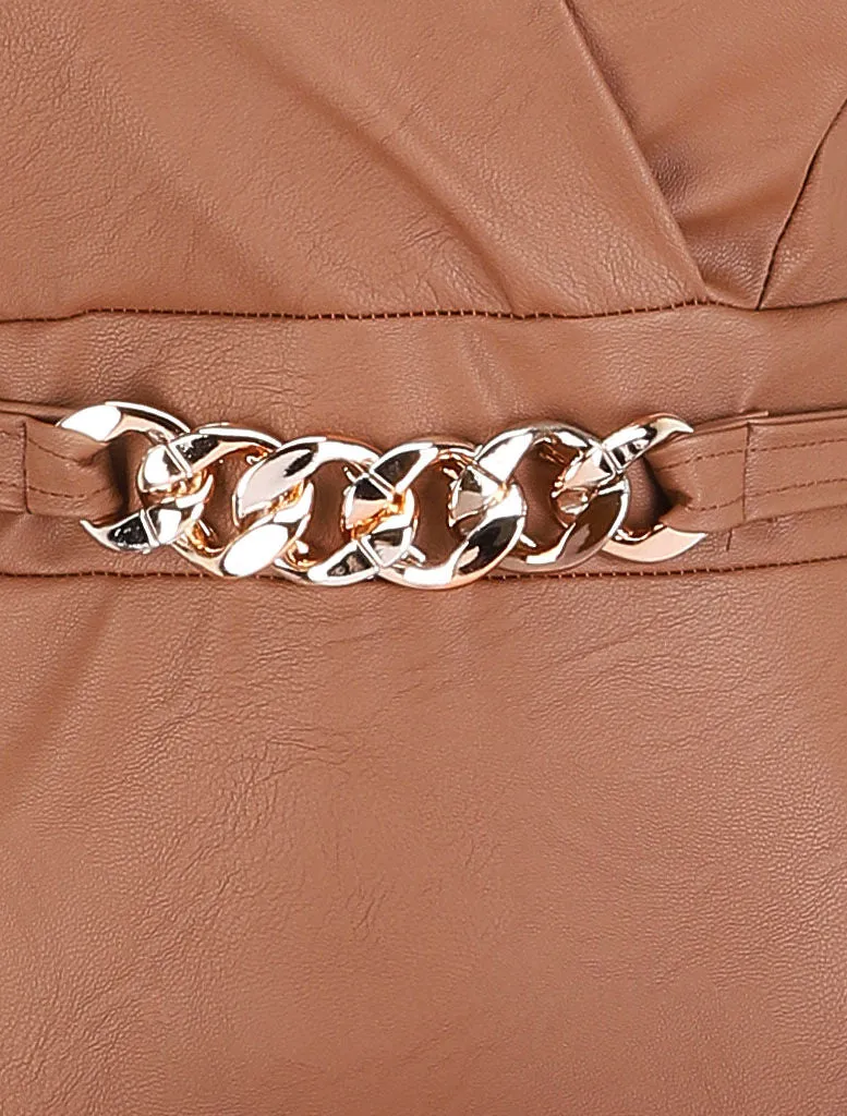Robe en simili à chaîne à maillons stylisés - Camel
