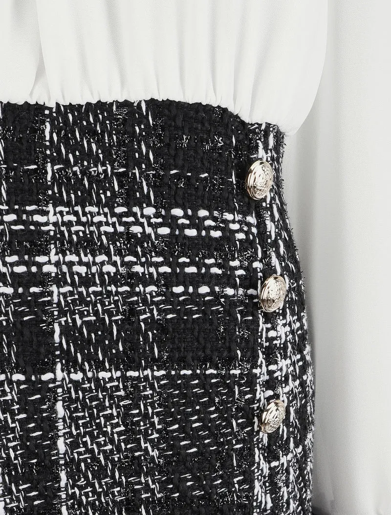 Robe bi-matière à épaules dénudées - Blanc