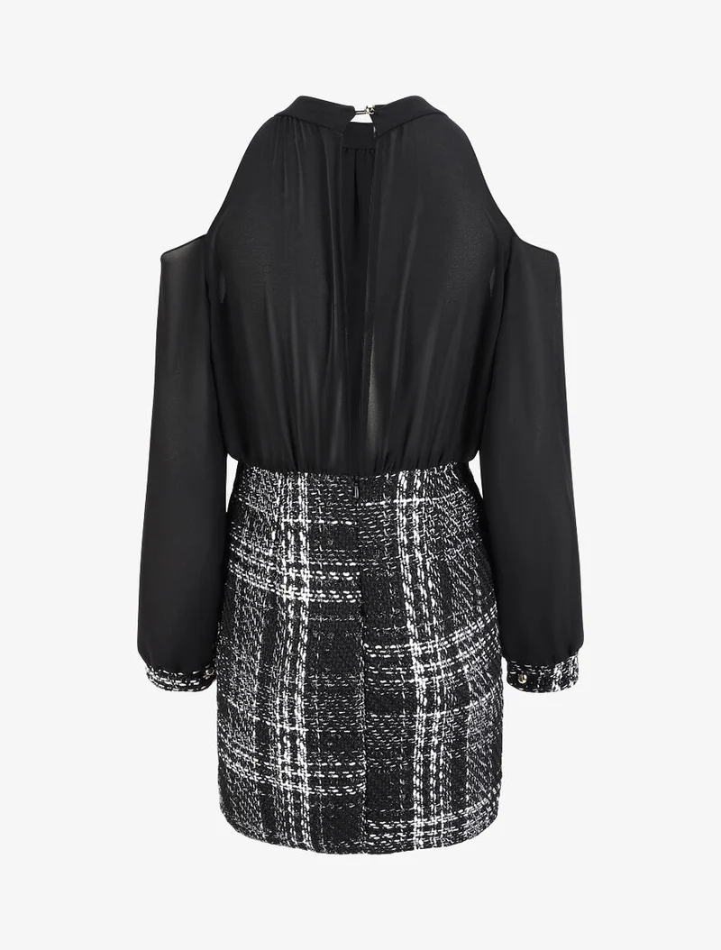 Robe bi-matière à épaules dénudées - Noir