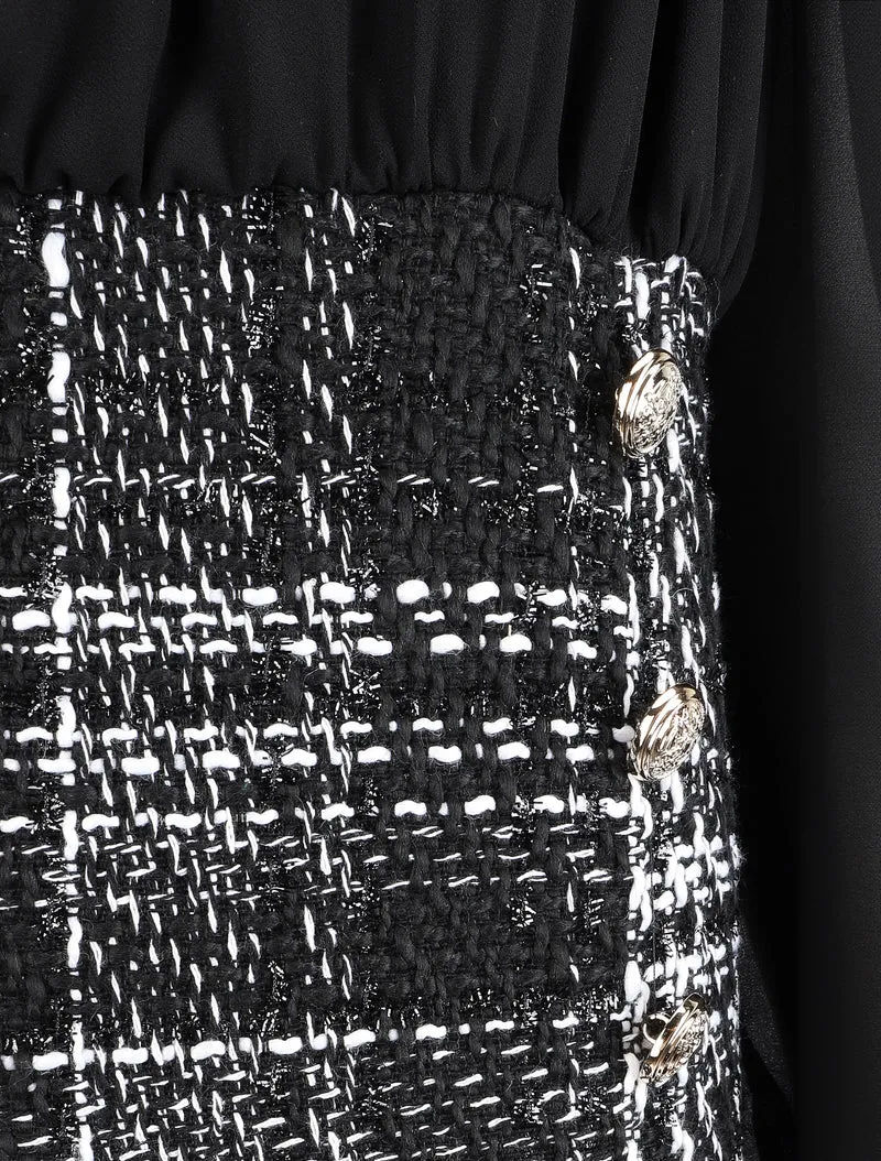 Robe bi-matière à épaules dénudées - Noir