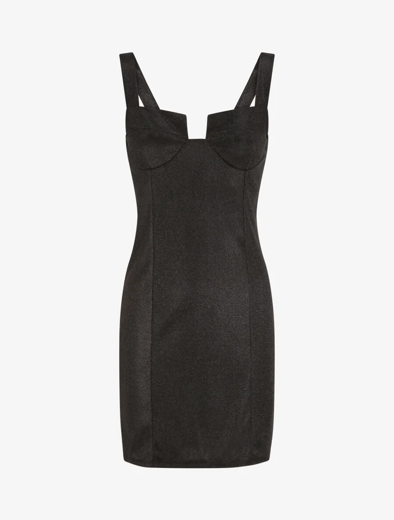 Robe fourreau pailletée à col bustier - Noir