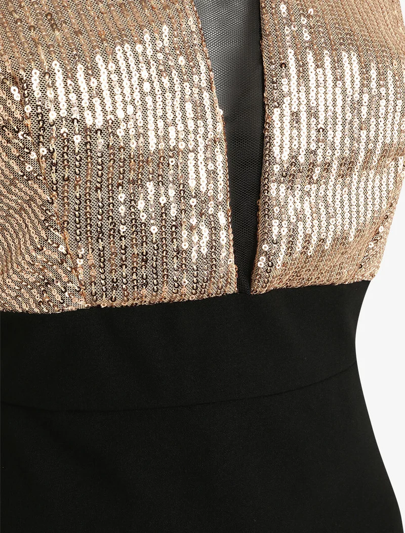 Robe fourreau à buste en sequins - Noir/or