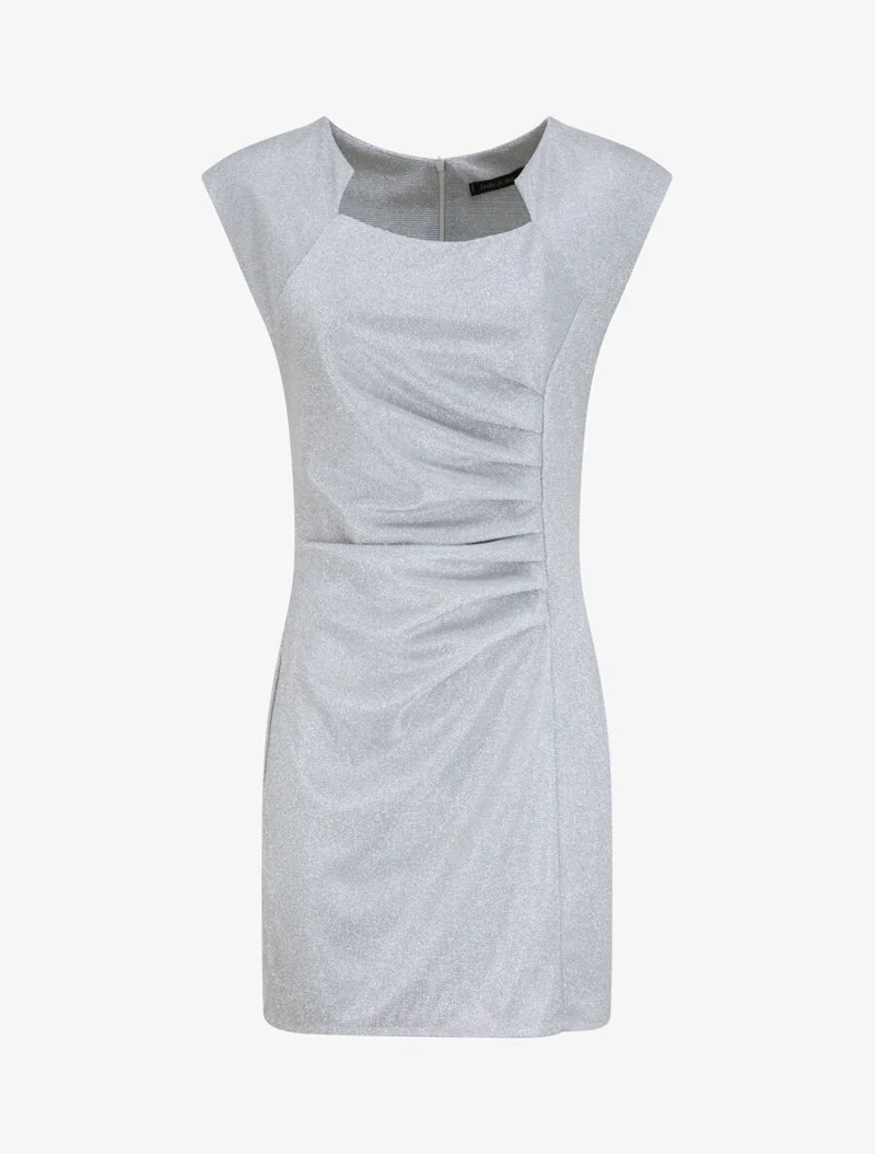 Robe pailletée à col asymétrique et détail drapé - Gris clair