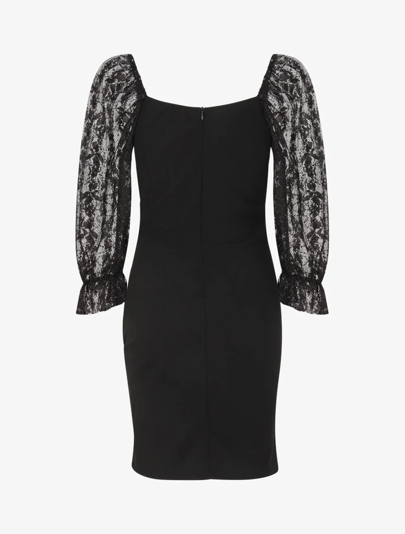 Robe drapée à buste en dentelle et sequins - Noir