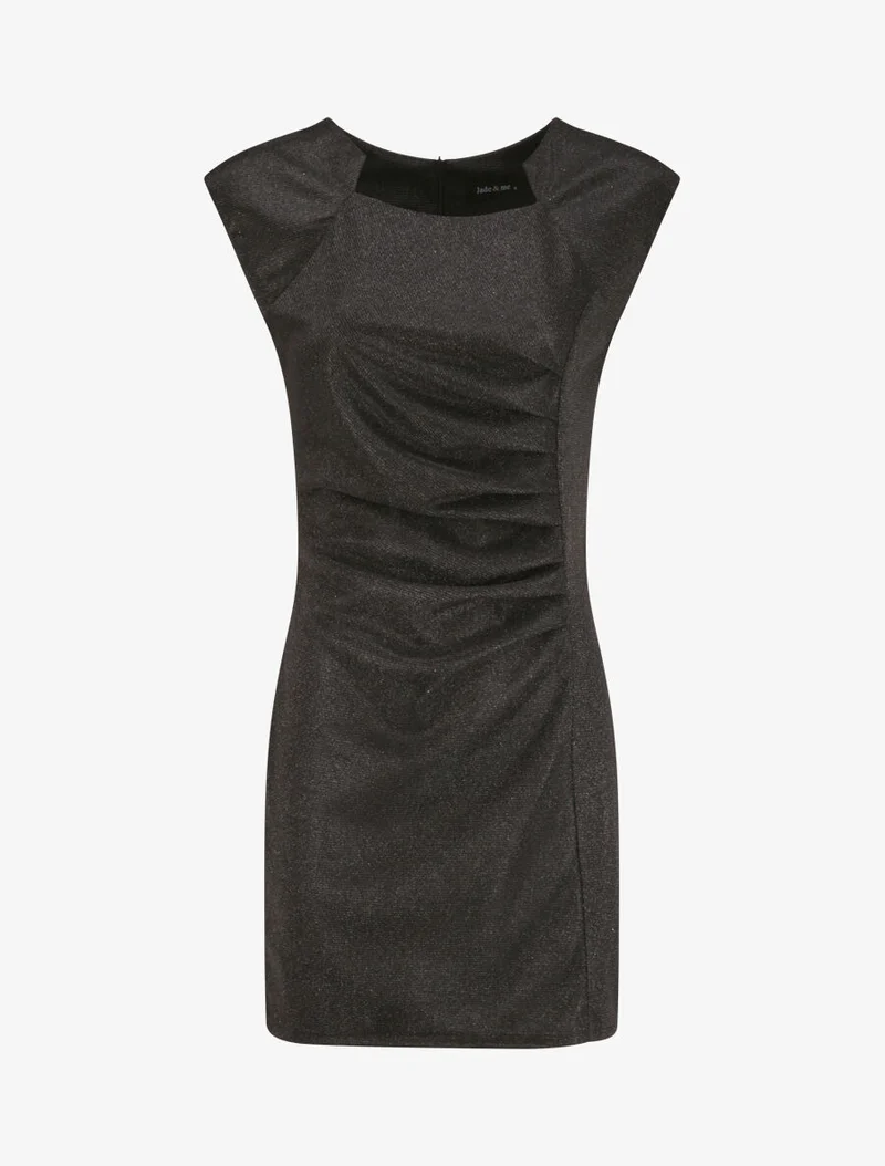 Robe pailletée à col asymétrique et détail drapé - Noir