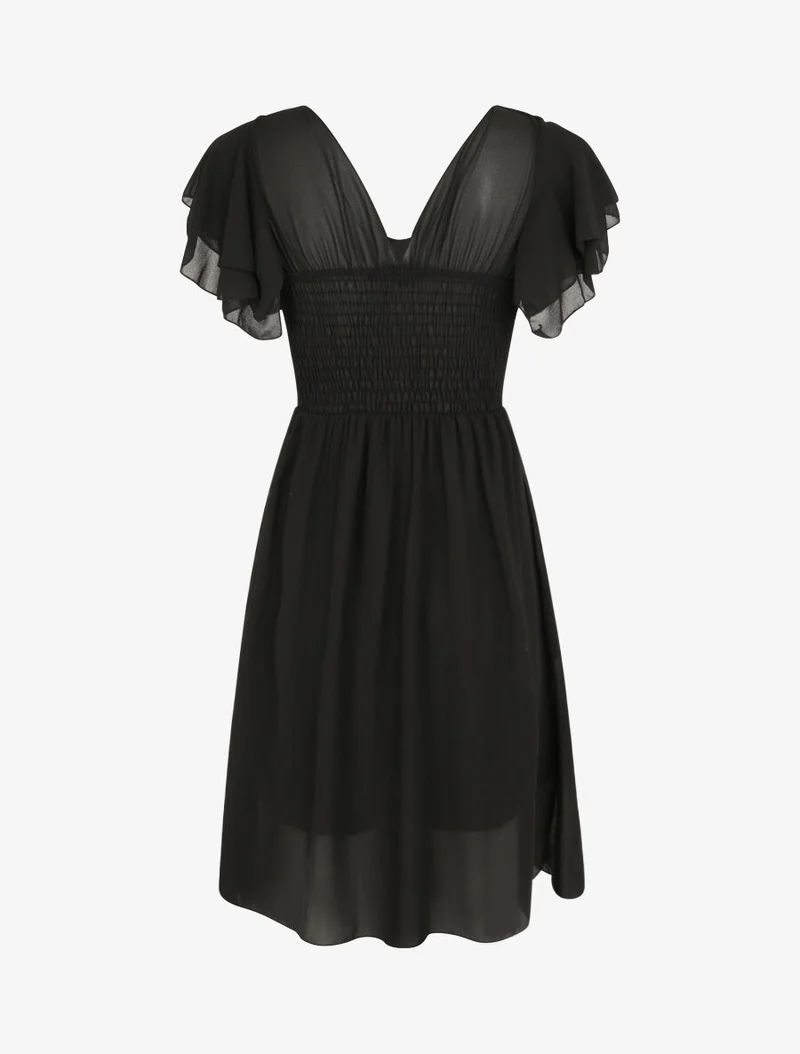 Robe à manches volantées et détail fleurs et strass - Noir