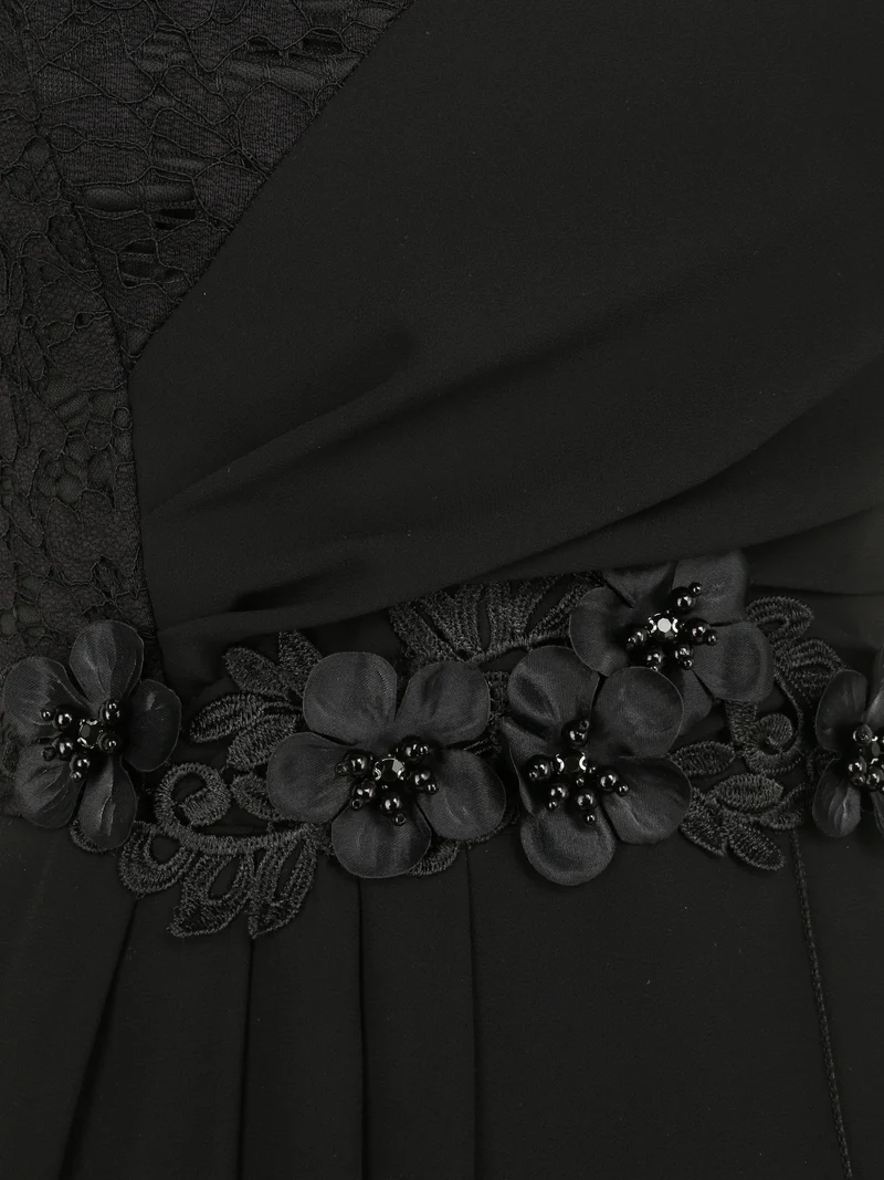 Robe à manches volantées et détail fleurs et strass - Noir