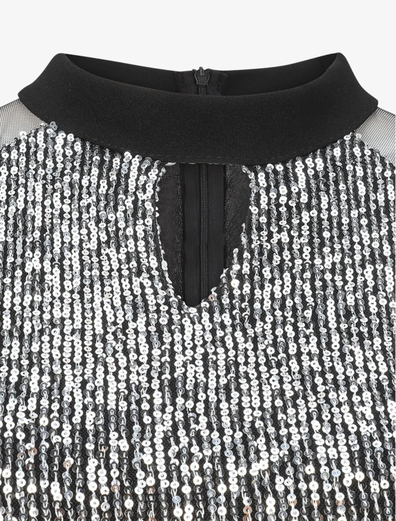 Robe patineuse à buste en sequins - Noir/argent