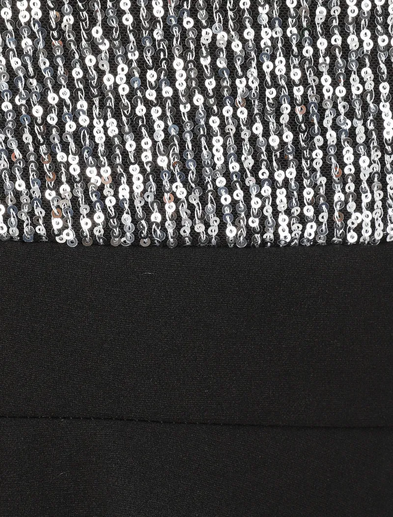 Robe patineuse à buste en sequins - Noir/argent