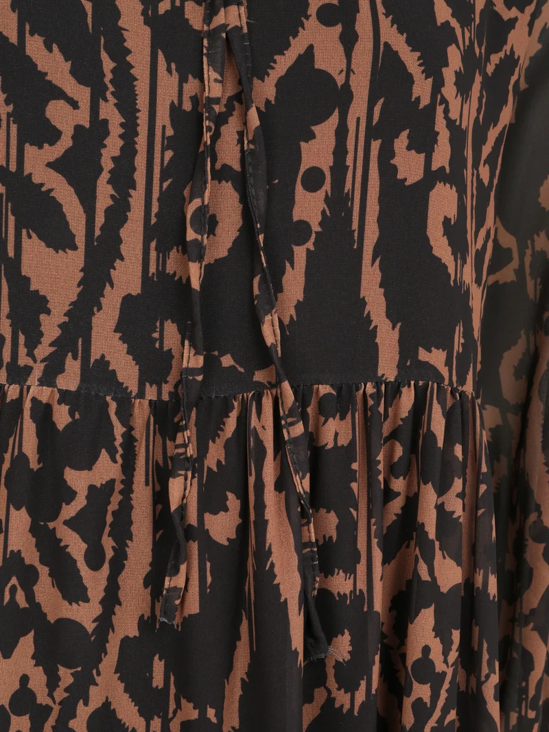 Robe à col volanté et imprimé baroque stylisé - Camel