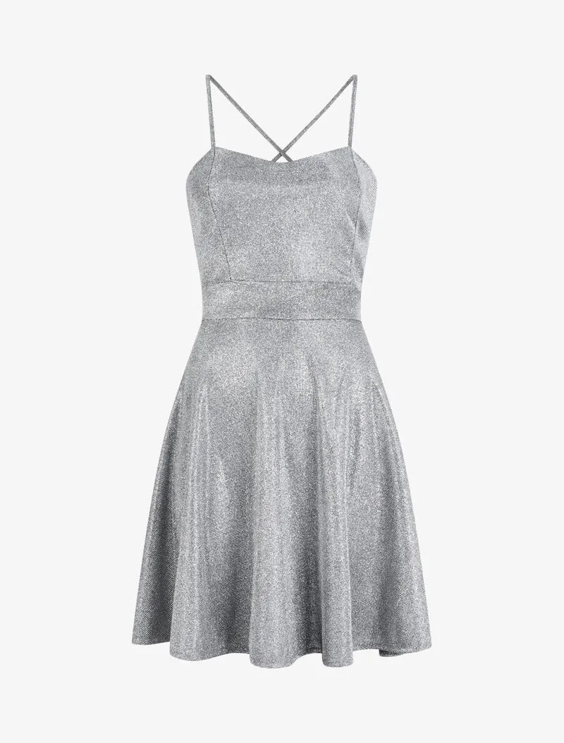 Robe patineuse à paillettes et dos à corset - Argent