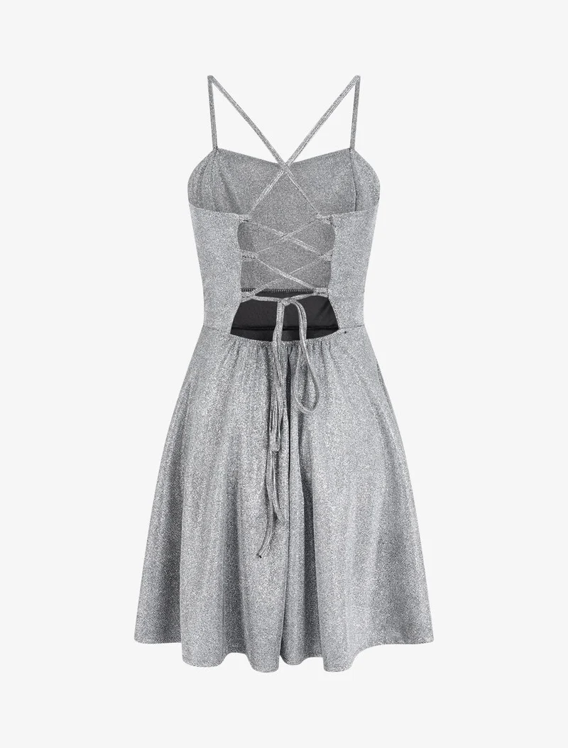 Robe patineuse à paillettes et dos à corset - Argent