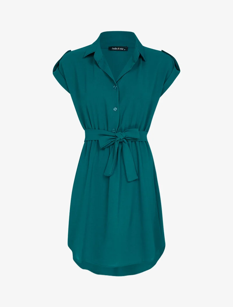 Robe patineuse à manches courtes rabattables - Bleu canard