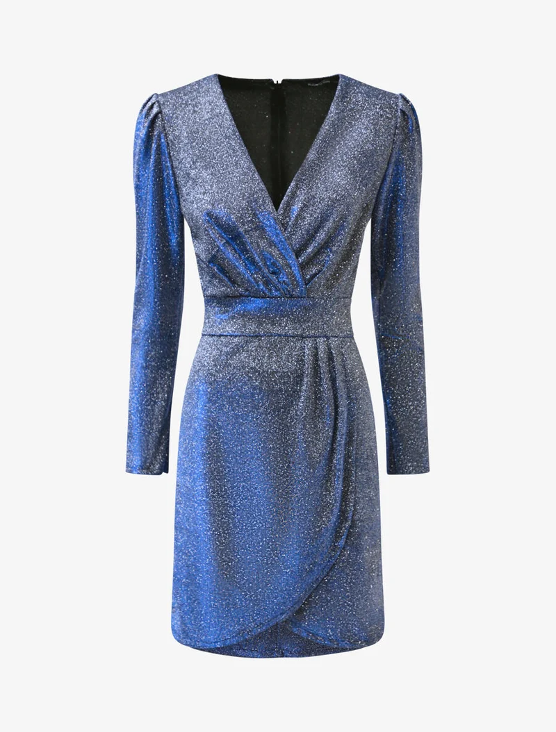 Robe portefeuille à paillettes - Bleu