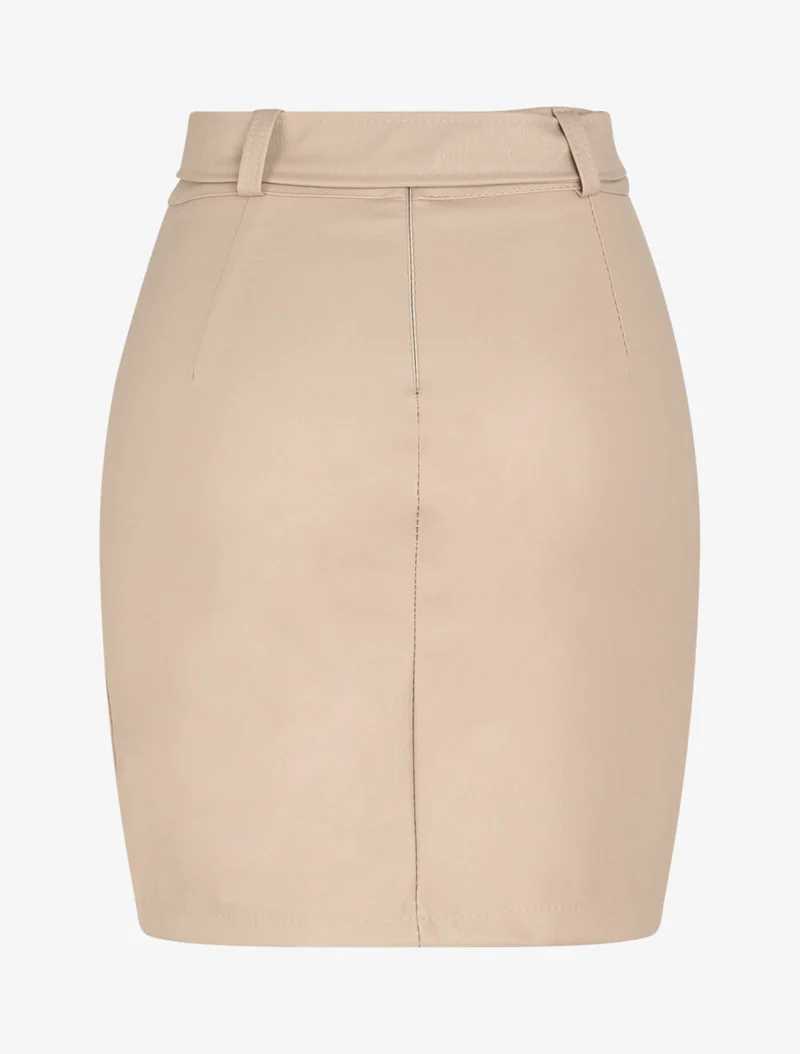 Mini-jupe drapée en simili style portefeuille - Beige