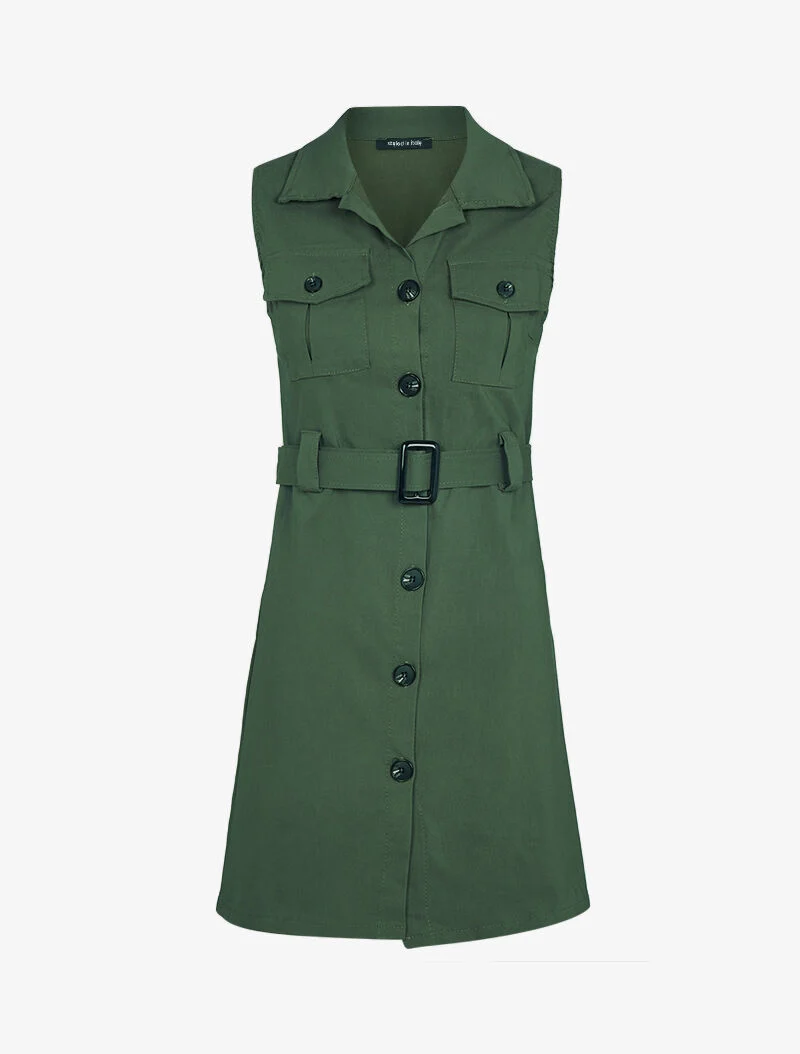 Robe chemise à poches poitrine - Kaki