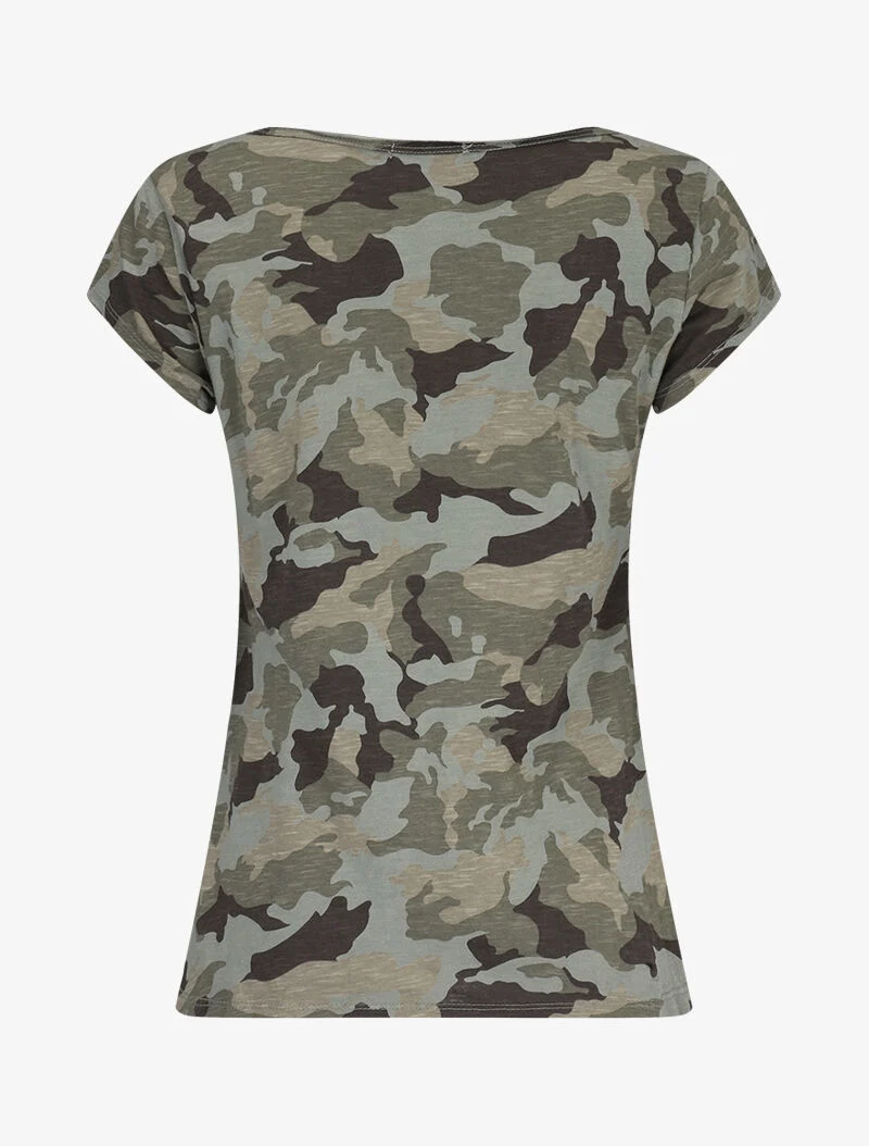 T-shirt imprimé aspect coton flammé - Kaki