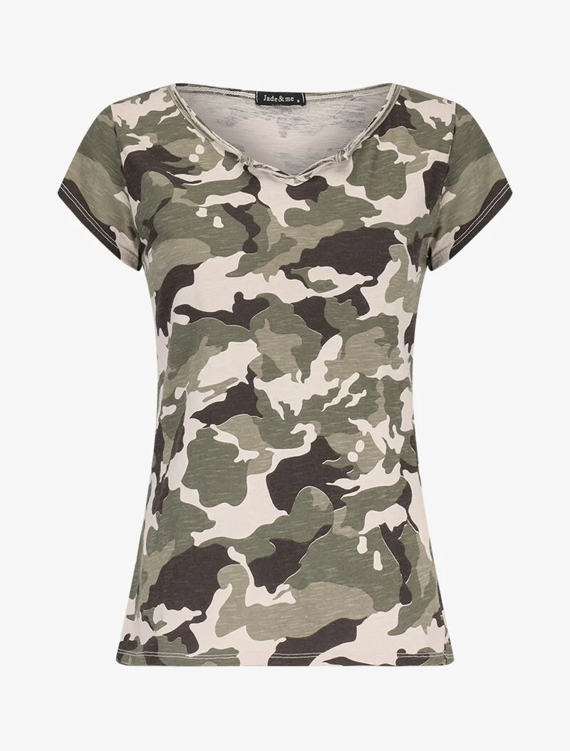 T-shirt imprimé aspect coton flammé - Beige