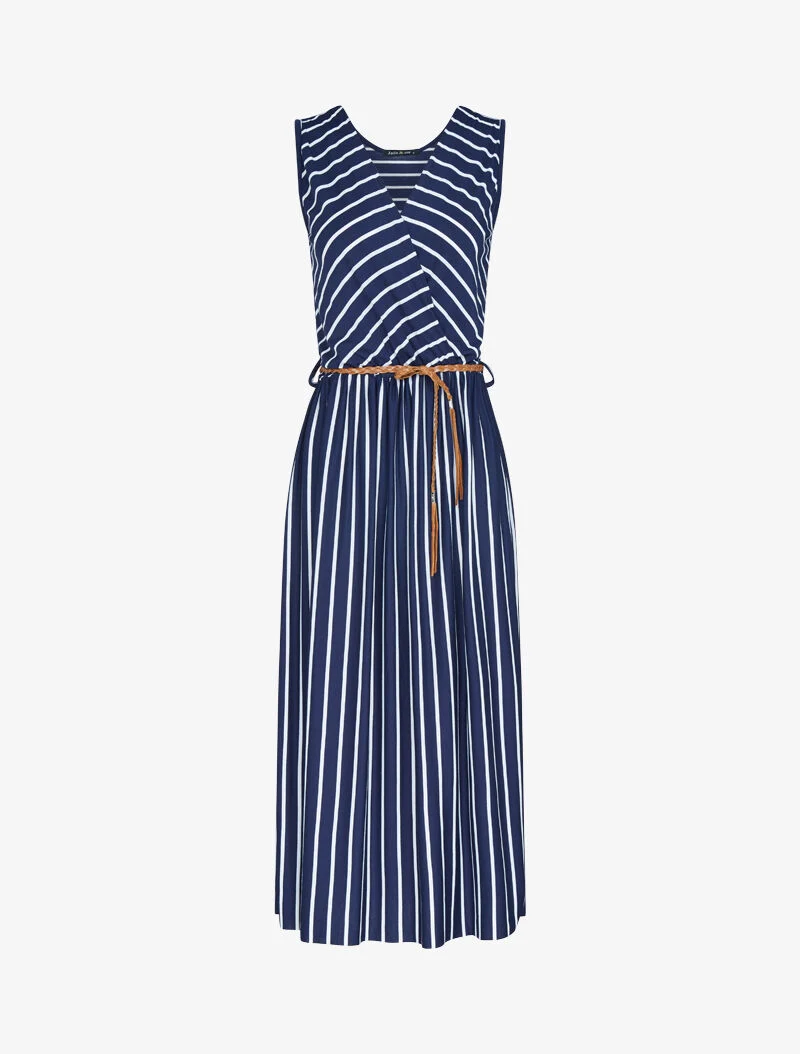 Robe longue à imprimé style marinière - Marine