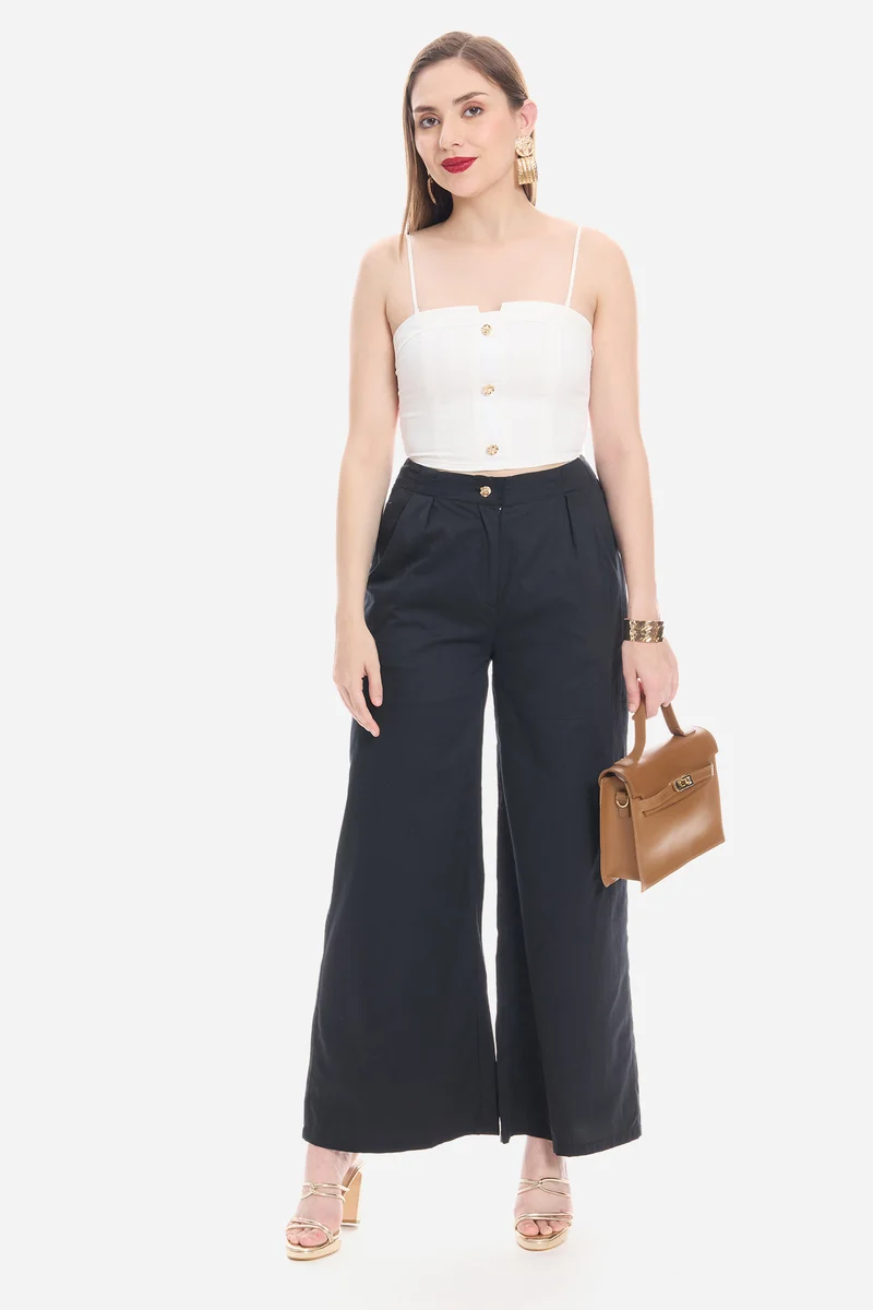 Soena|100% Cotton Satin Tube Top with Detachable straps And Gold Buttons