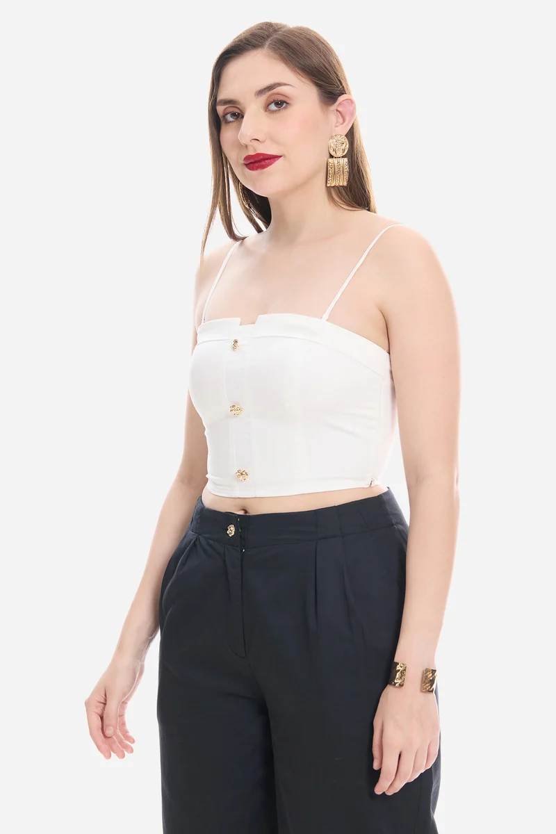 Soena|100% Cotton Satin Tube Top with Detachable straps And Gold Buttons