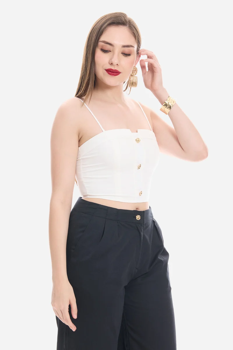 Soena|100% Cotton Satin Tube Top with Detachable straps And Gold Buttons