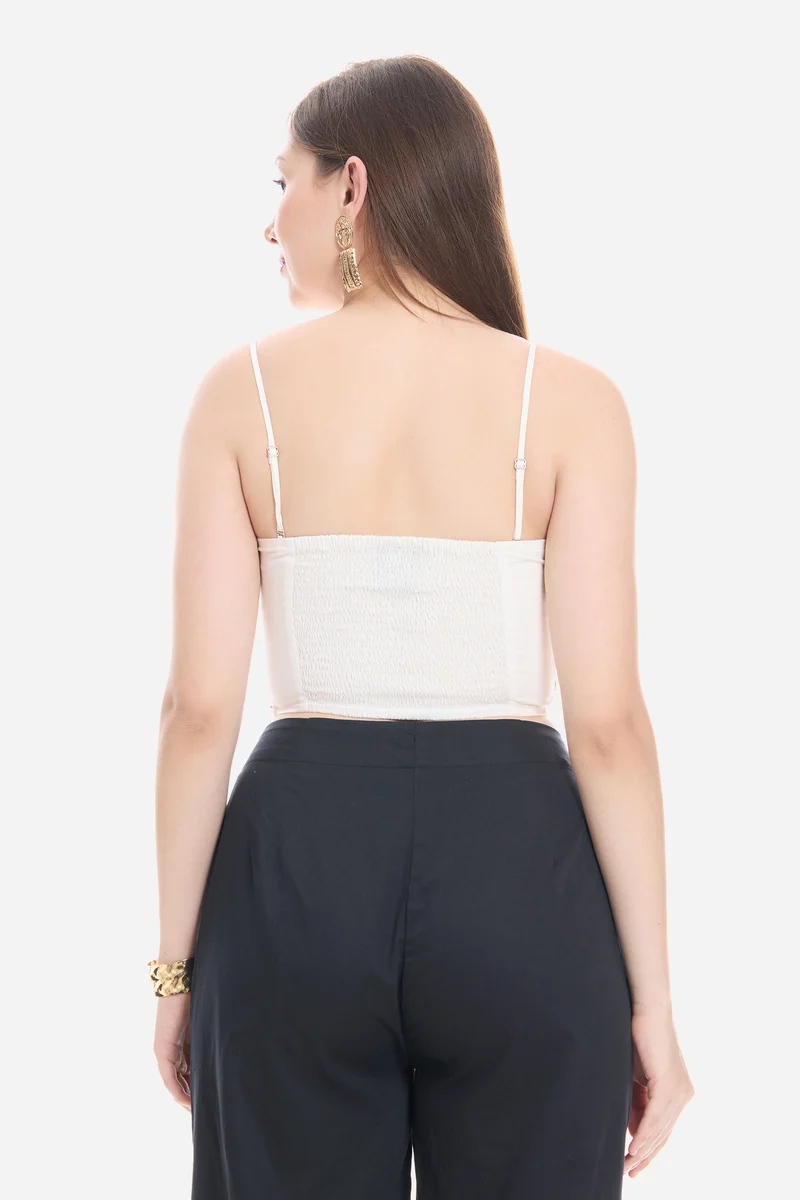 Soena|100% Cotton Satin Tube Top with Detachable straps And Gold Buttons