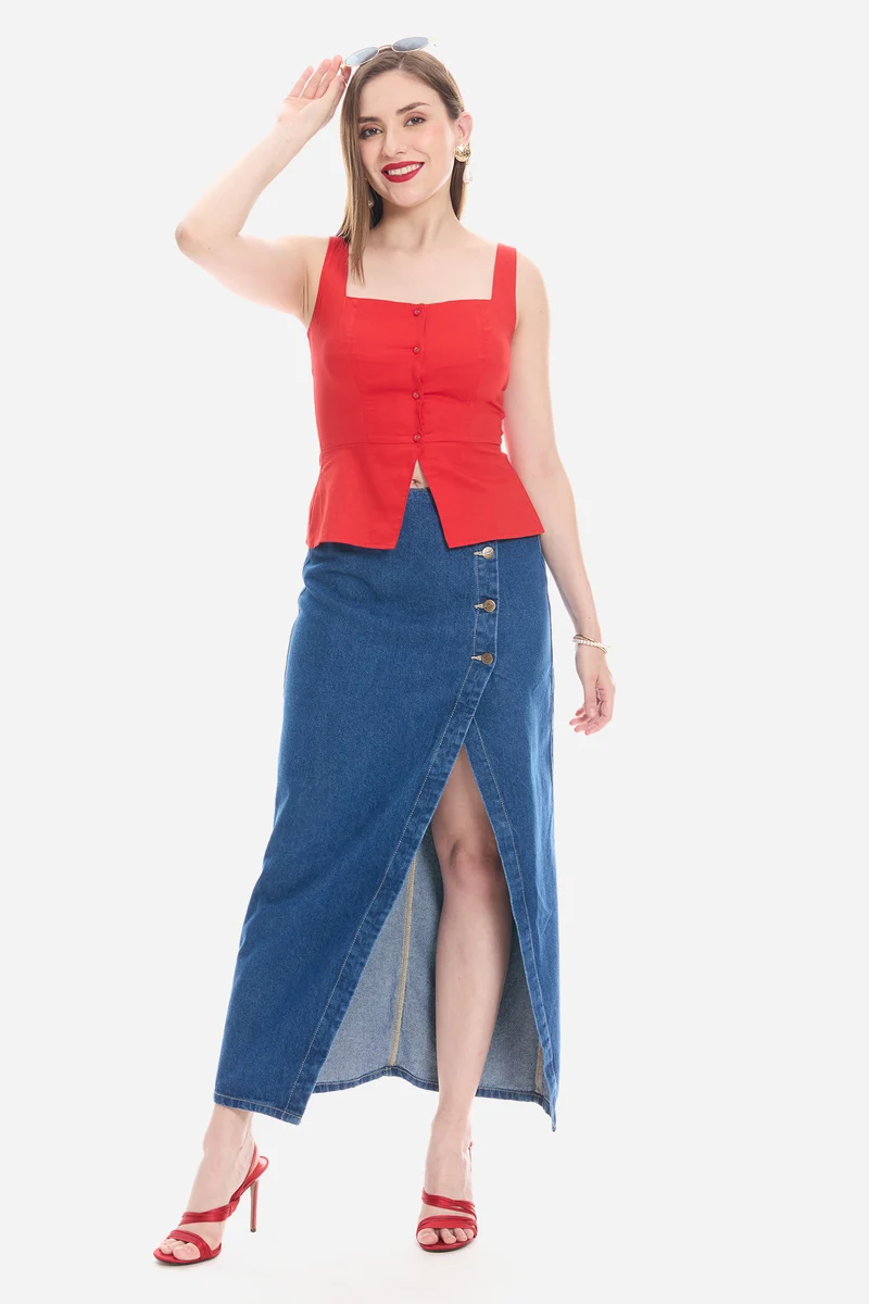 Savis|100% Cotton Satin Waistcoat With Peplum