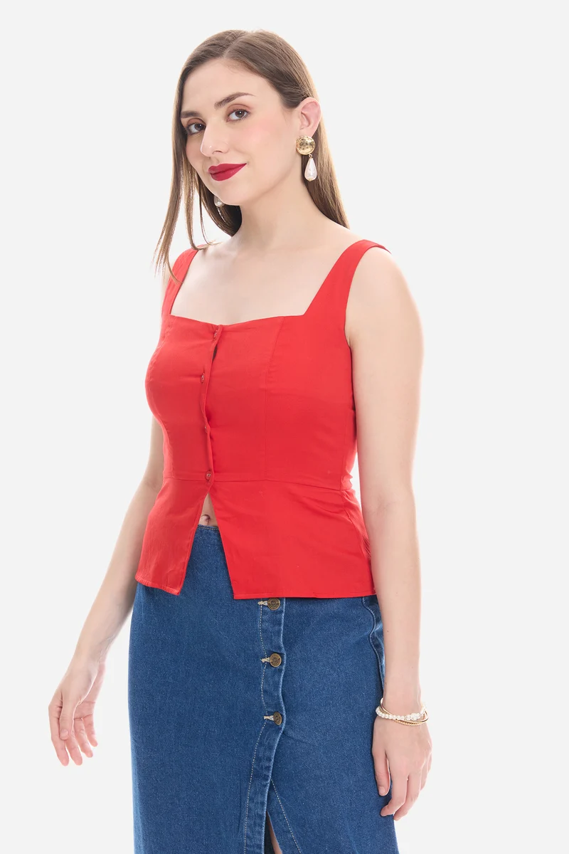 Savis|100% Cotton Satin Waistcoat With Peplum