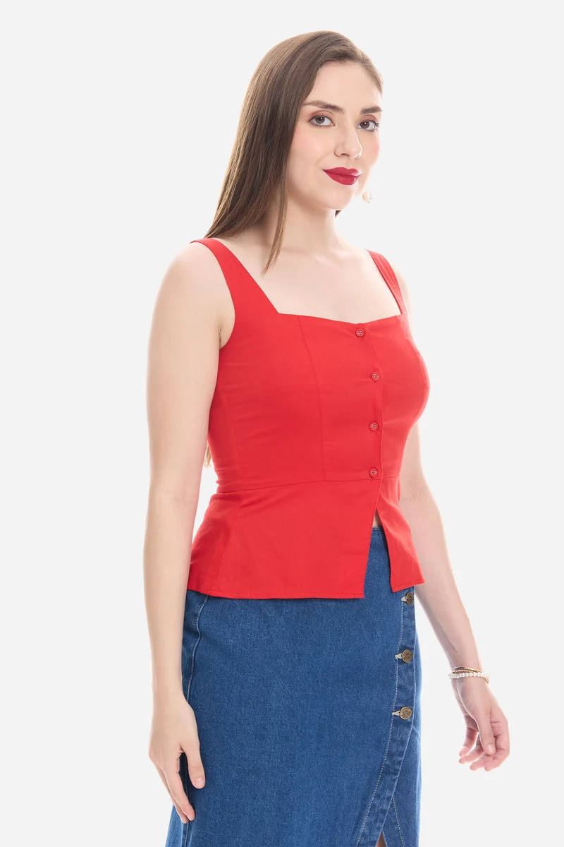 Savis|100% Cotton Satin Waistcoat With Peplum