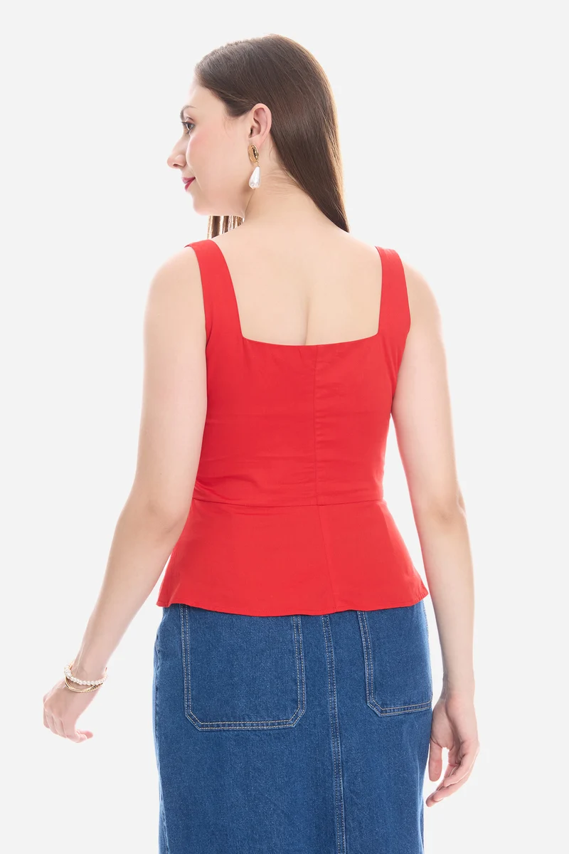 Savis|100% Cotton Satin Waistcoat With Peplum